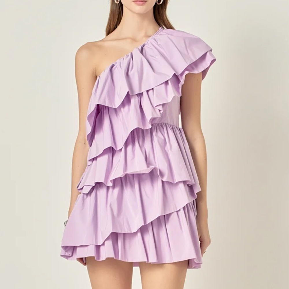 Lavender One-Shoulder Endless Ruffle Mini Dress